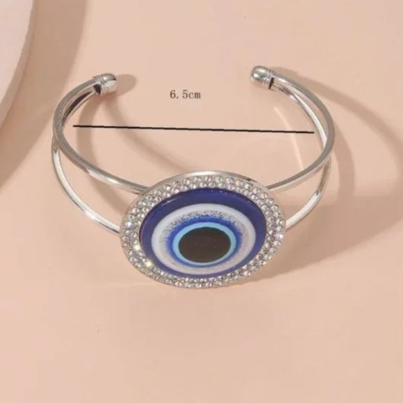 Rhinestone & Evil Eye Cuff Bangle - Picture 3 of 3